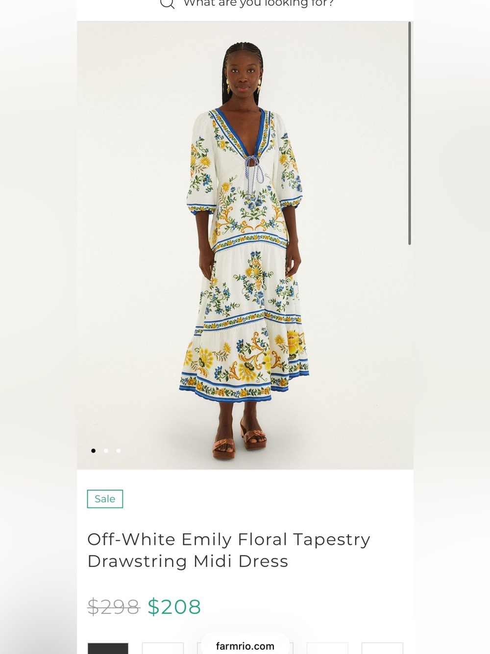 Farm Rio Off-White Floral Tapestry Drawstring Midi Dress